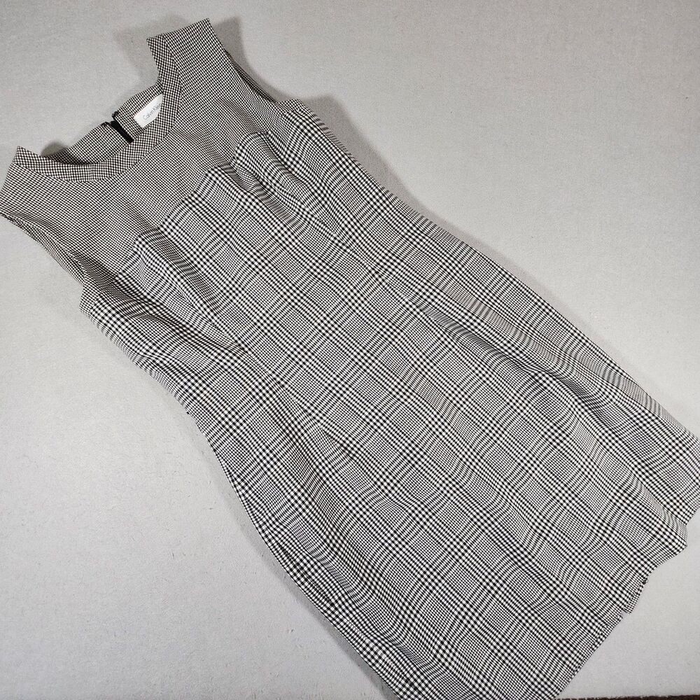 Calvin Klein Black and White Houndstooth Plaid Shift Dress Size 10